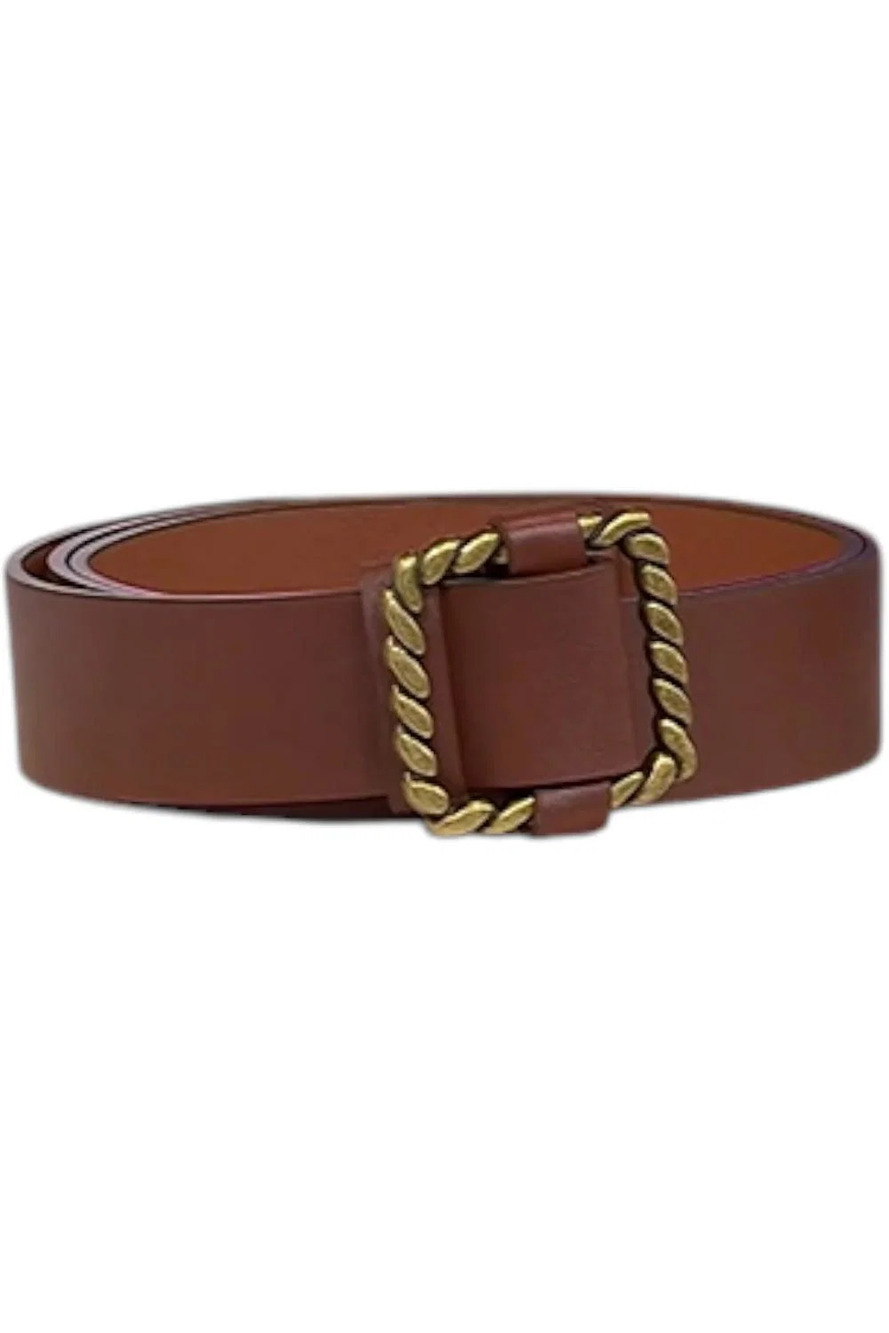 Susan Graver Women'ss Faux Leather Belt w/ Square Metal Buckle Cognac